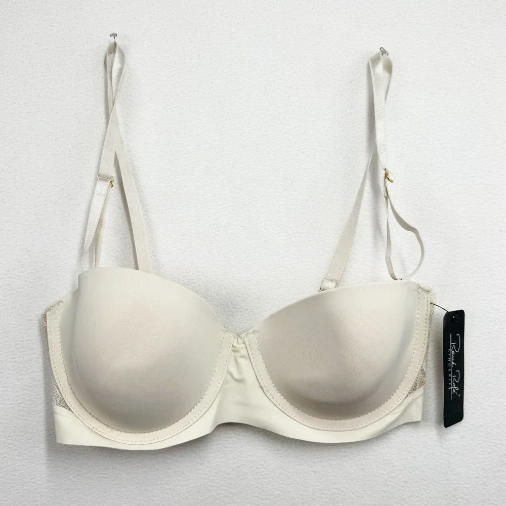 Rene Rofe Lingerie Cream Lace Trim Underwire‎ T-Shirt Bra 36C NWT